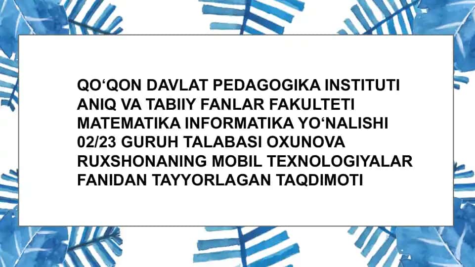 MobiCart dasturida mobil texnologiyalar yaratish