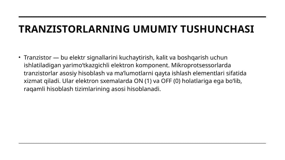 Tranzistorlarning umumiy tushunchasi