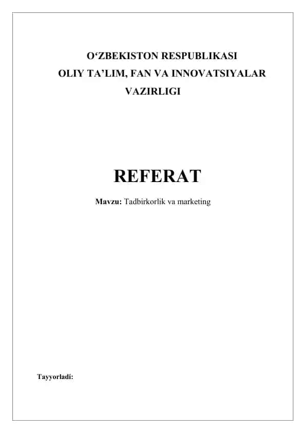 Tadbirkorlik va marketing
