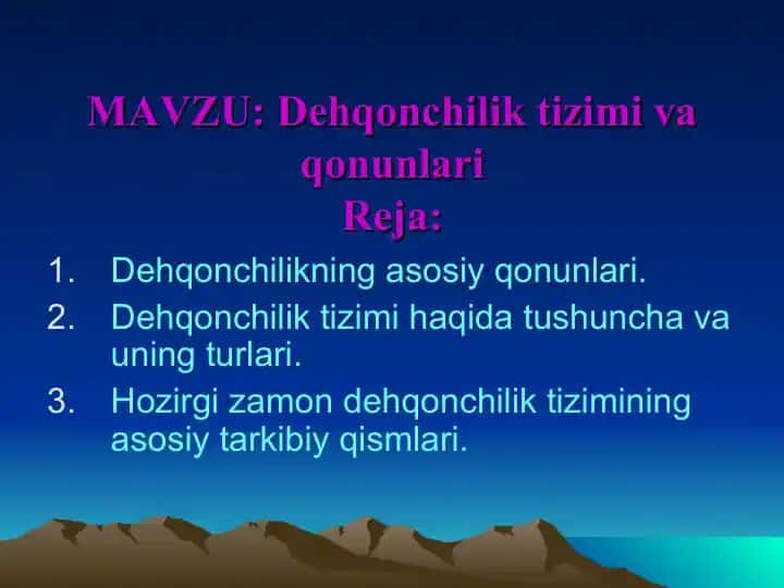 Dehqonchilik tizimi va qonunlari