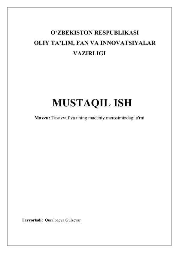 Tasavvuf va uning madaniy merosimizdagi o'rni