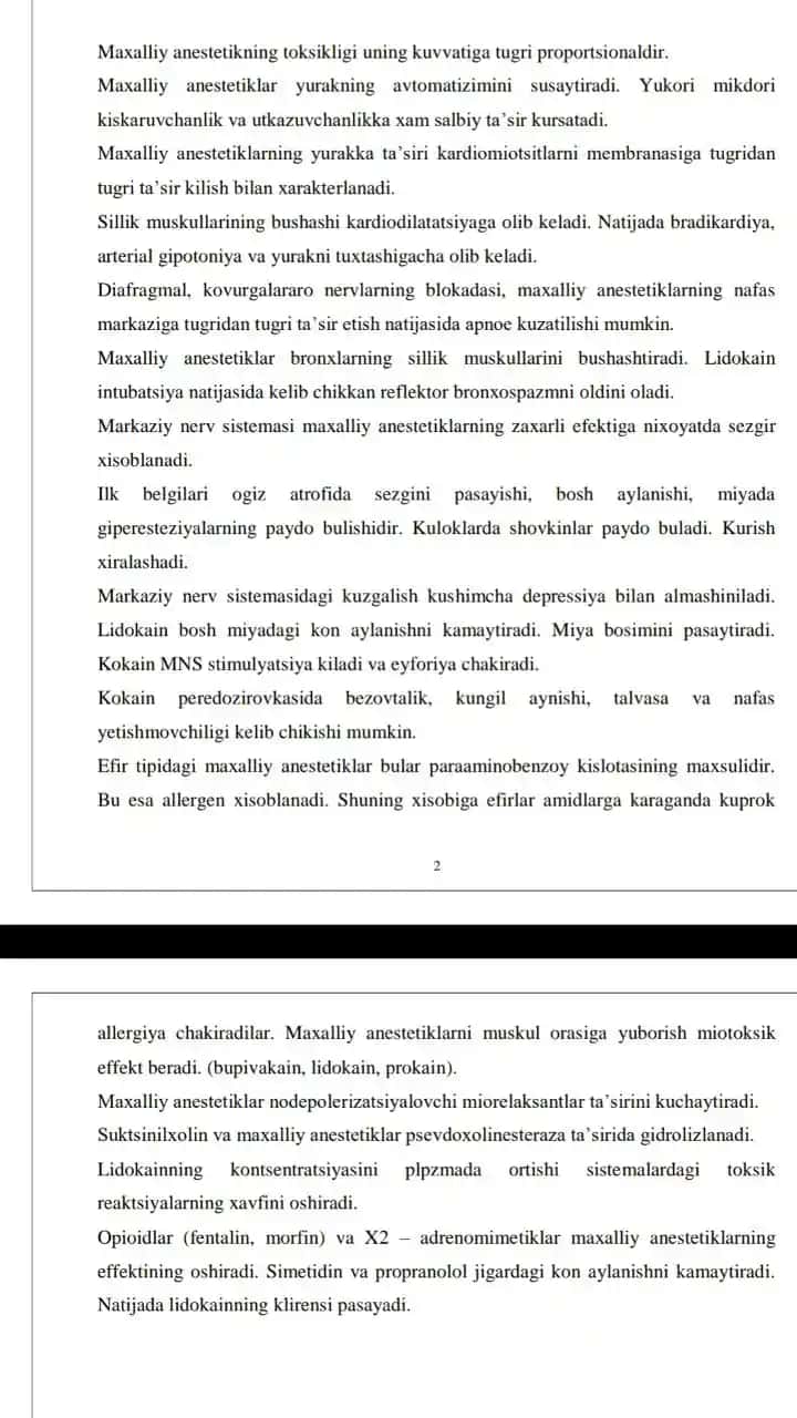 Maxalliy anestetiklar