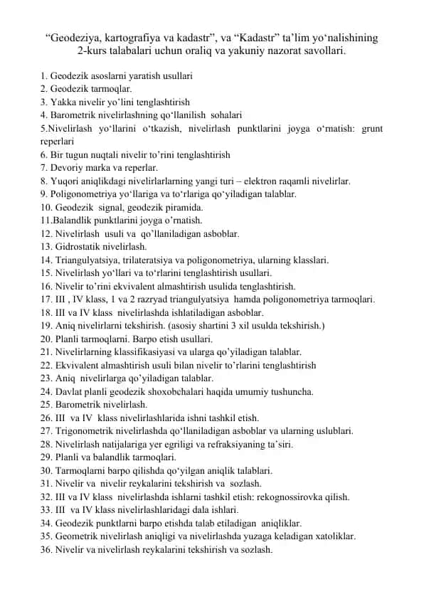 Geodeziya, kartografiya va kadastr darslik