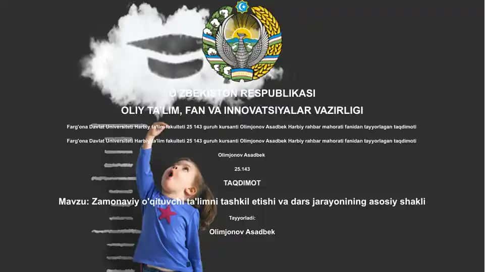 Zamonaviy o'qituvchi ta'limni tashkil etishi va dars jarayonining asosiy shakli
