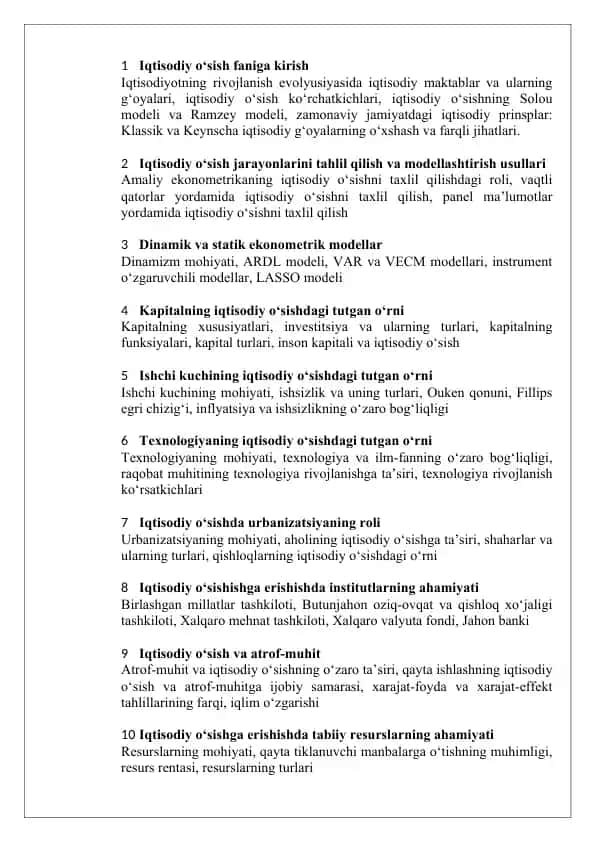 Iqtisodiy o‘sish faniga kirish
