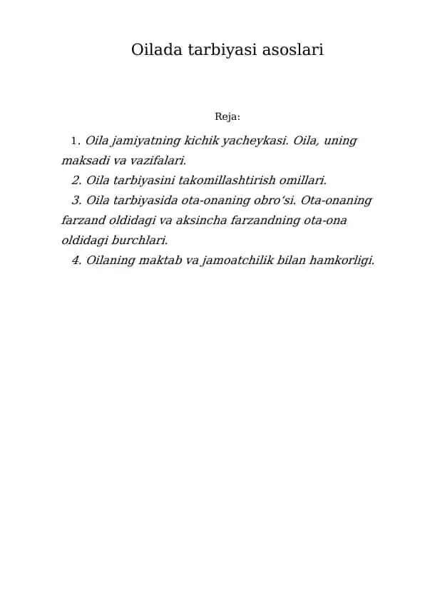 Oilada tarbiyasi asoslari