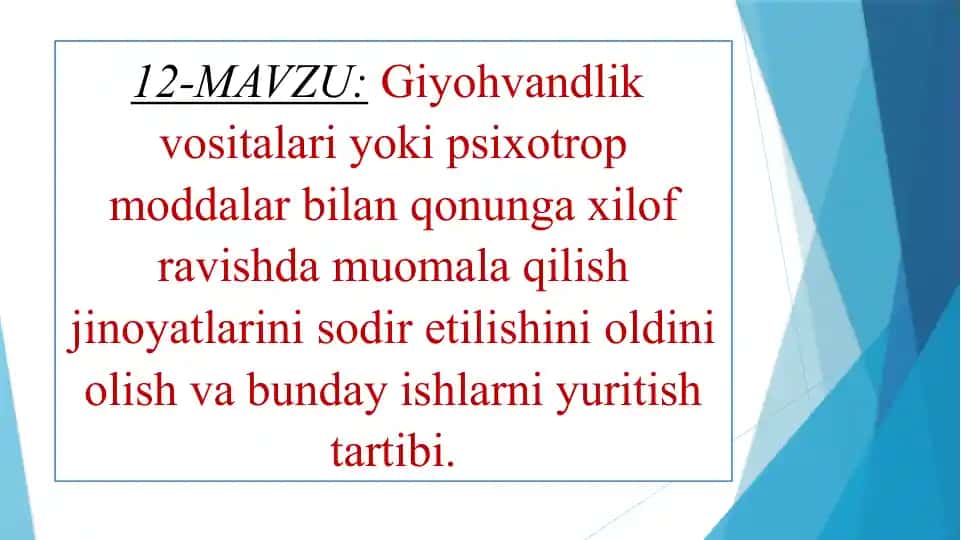 Giyohvandlik vositalari va psixotrop moddalar bilan qonungaxilofravishdamuomalaqilish jinoyatlarini sodiretilishini oldini olish va bunday ishlar niyuritish tartibi