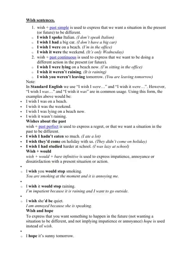 English Grammar: Wishes