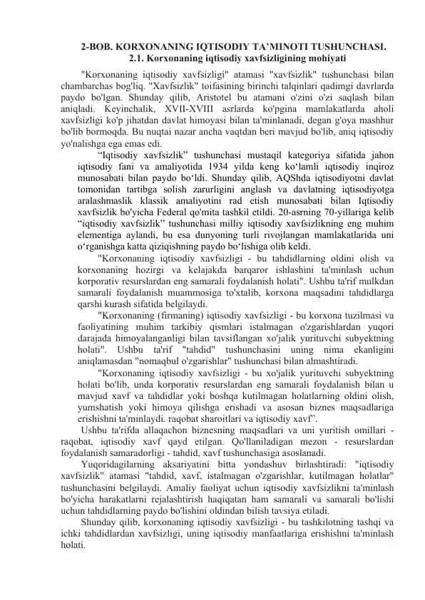 Korxonaning iqtisodiy xavfsizligi tushunchasi