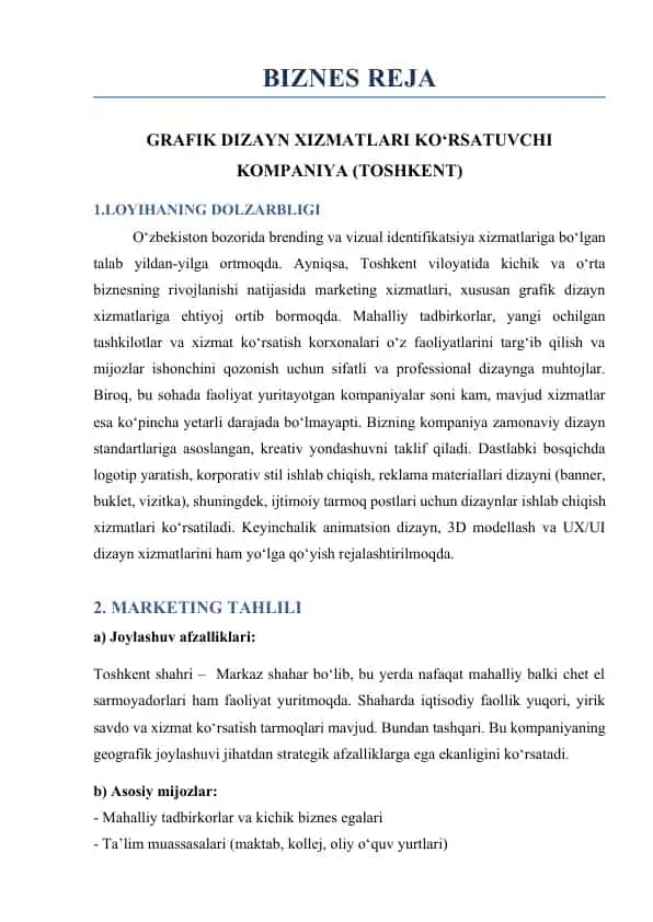Biznes reja grafik dizayn xizmatlari