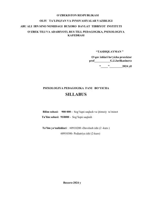 Psixologiya va Pedagogika Sillabus