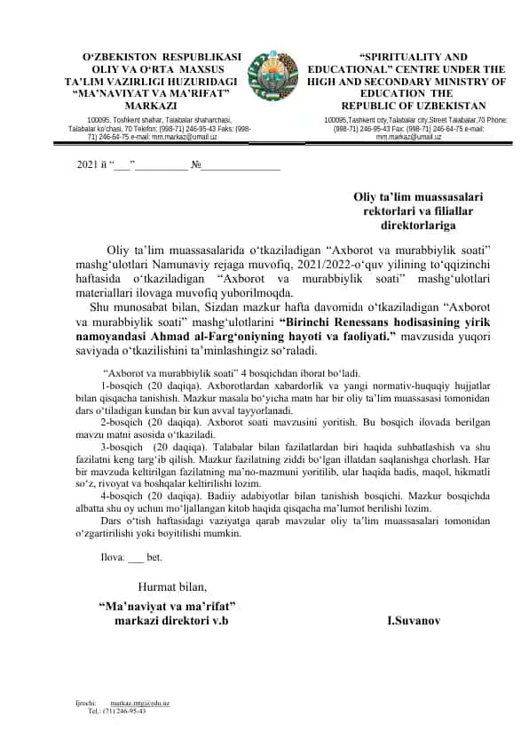 "Axborot va murabbiylik soati"