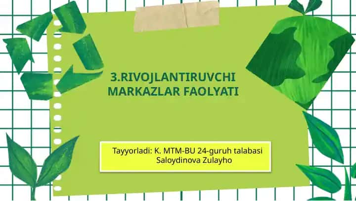 RIVOJLANTIRUVCHI MARKAZLAR FAOLYATI