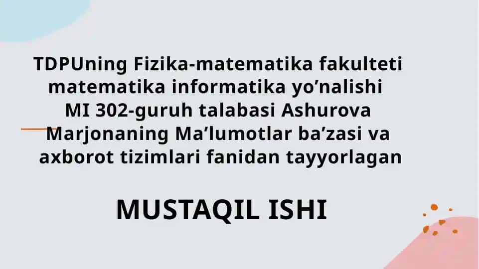 MySQL Ma'lumotlar Bazasi