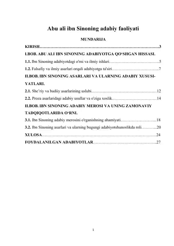 Abu Ali Ibn Sinoning adabiy faoliyati