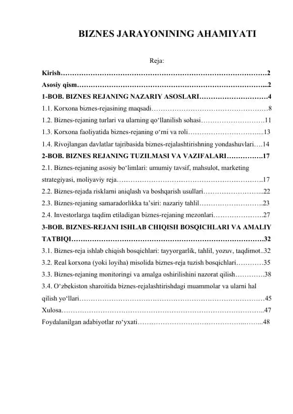 BIZNES JARAYONINING AHAMIYATI