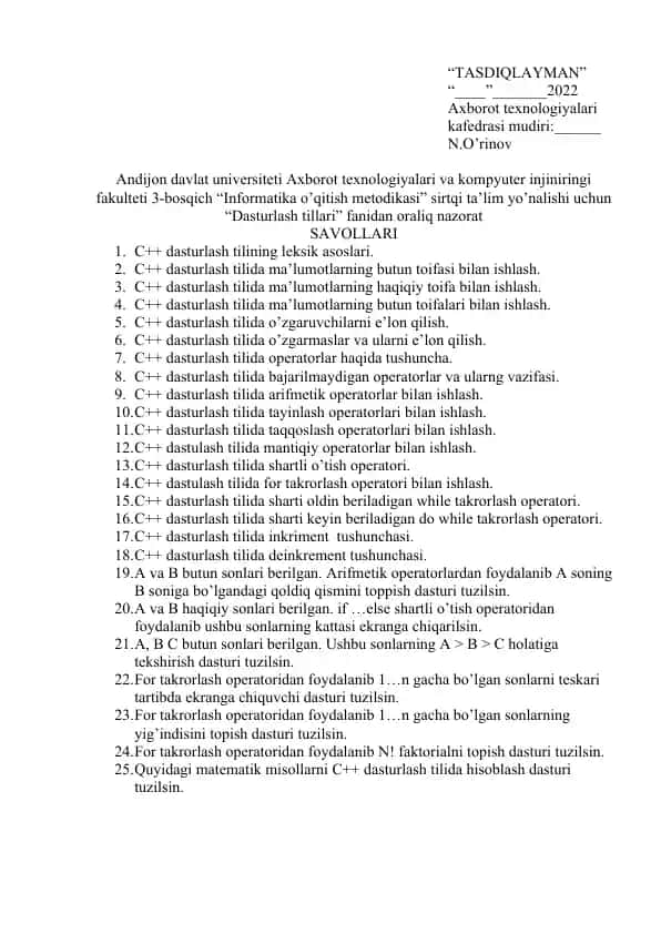 Informatika o‘qitish metodikasi