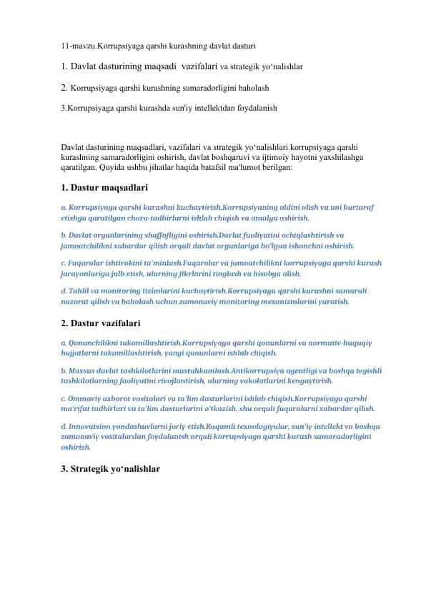 Korrupsiyaga qarshi kurashning davlat dasturi