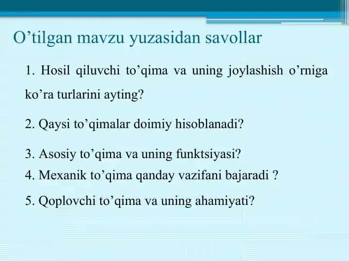 O’tilganmavzuyuzasidansavollar