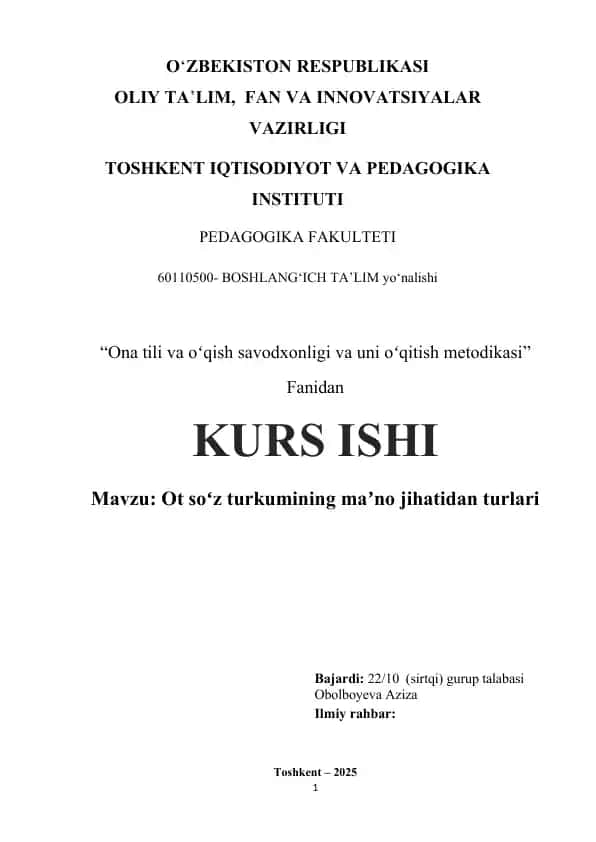 Ot soʻz turkumining maʼno jihatidan turlari