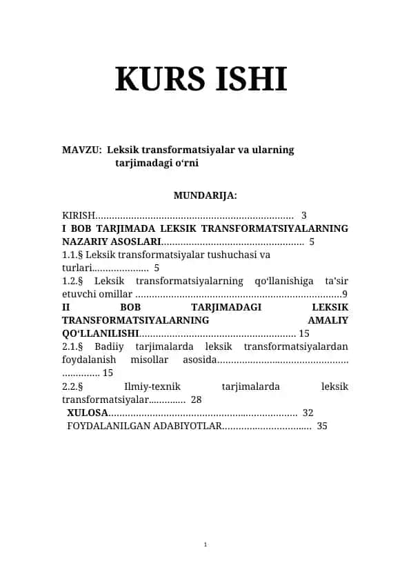Leksik transformatsiyalar va ularning tarjimadagi o‘rni