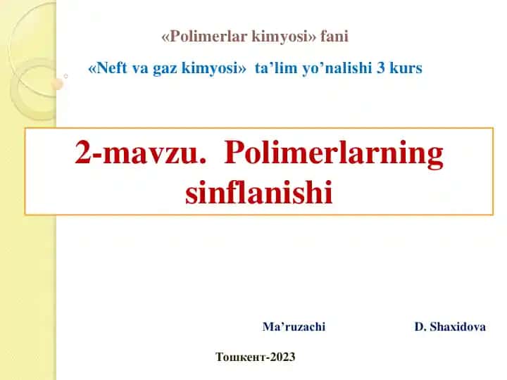 Polimerlarning sinflanishi