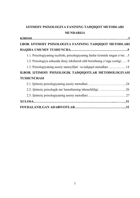 IJTIMOIY PSIXOLOGIYA FANINING TADQIQOT METODLARI