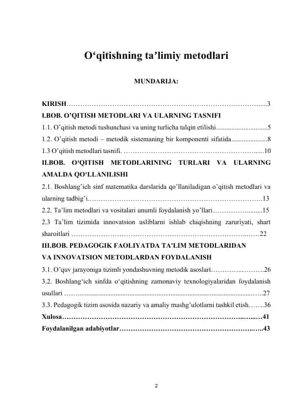 O'qitishning ta'limiy metodlari