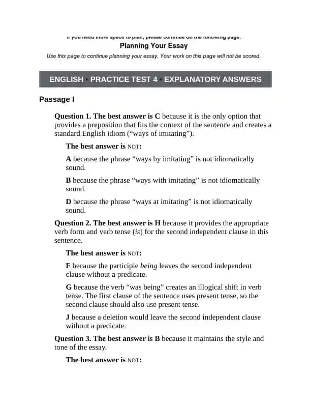 ENGLISH • PRACTICE TEST 4 • EXPLANATORY ANSWERS