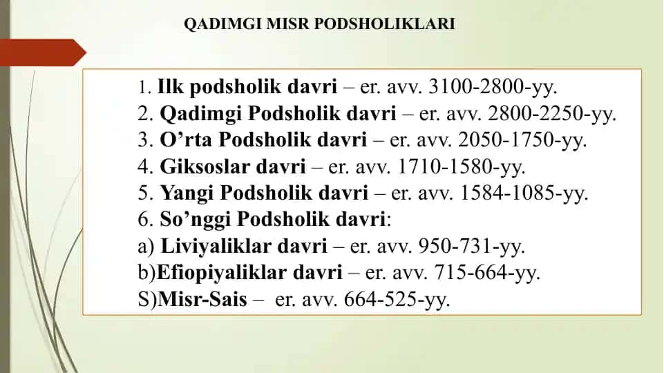 QADIMGI MISR PODSHOLIKLARI
