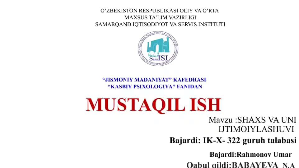KASBIY PSIXOLOGIYA FANINING ASOSIY MAQSADLARI VA VAZIFALARI