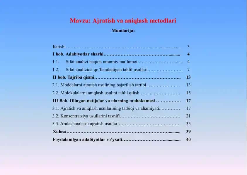 Ajratish va aniqlash metodlari