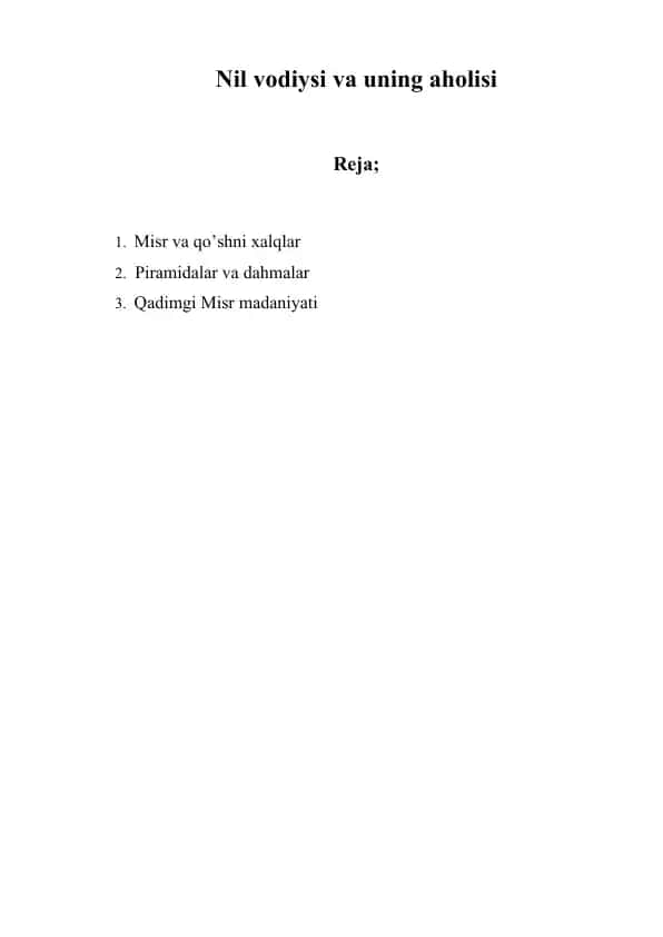Nil Vodiyosi va uning aholisi