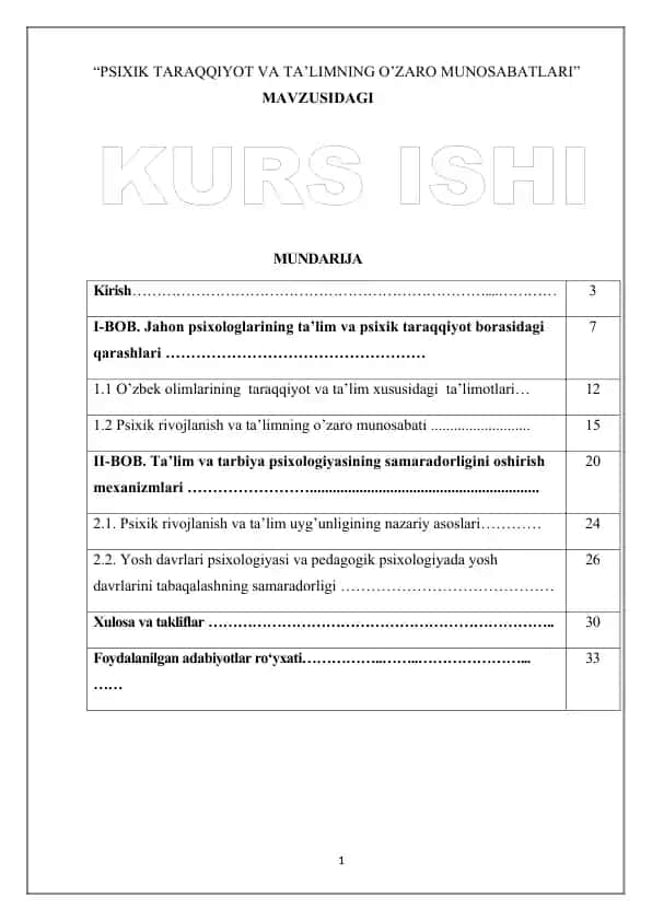 Psixik taraqqiyot va ta’limning o’zaro munosabatlari (kurs ishi)