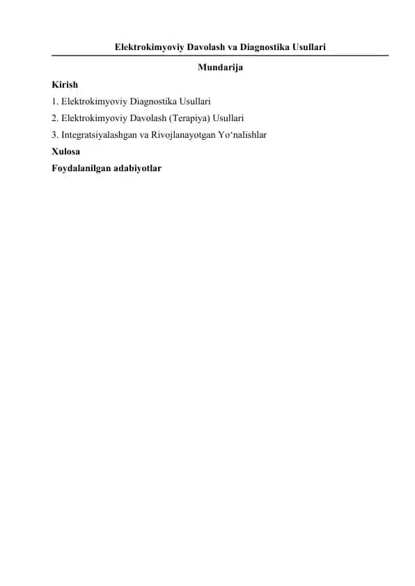 Elektrokimyoviy Davolash va Diagnostika Usullari