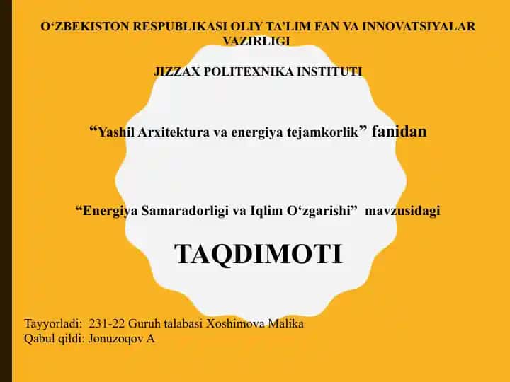 Energiya Samaradorligi va Iqlim O'zgarishi