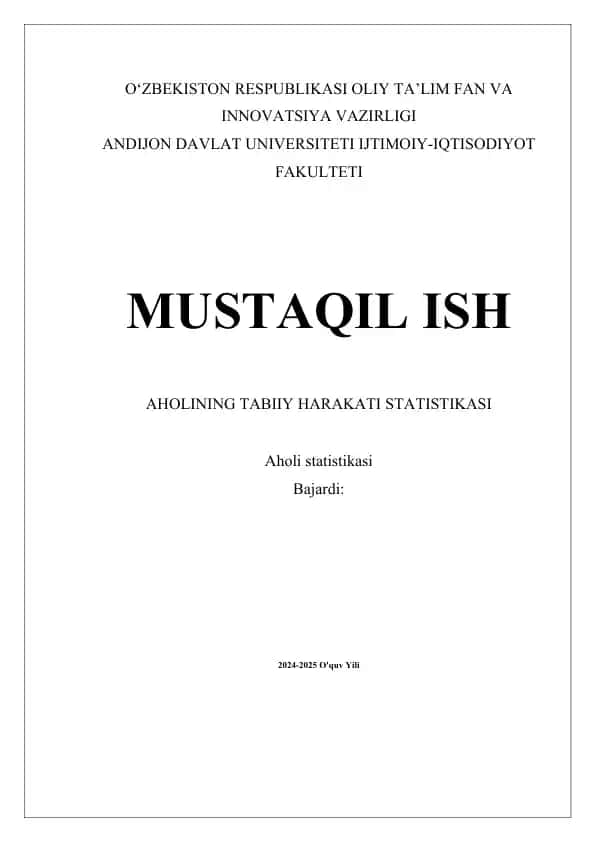 Aholining Tabiiy Harakati Statistikasi
