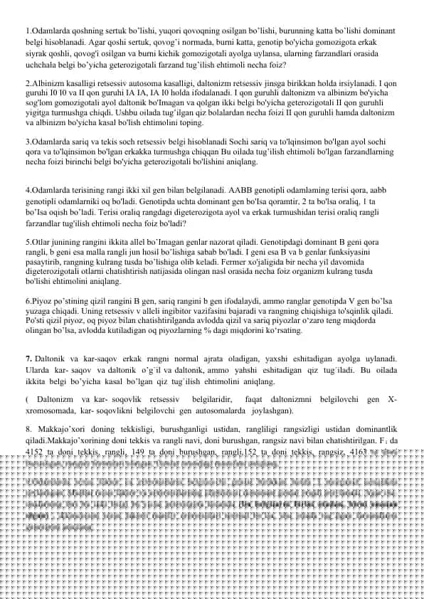 Genetika va nasl nazariyasi misollar to'plami