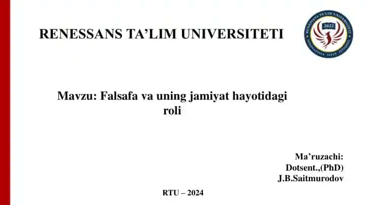 Falsafa va uning jamiyat hayotidagi roli