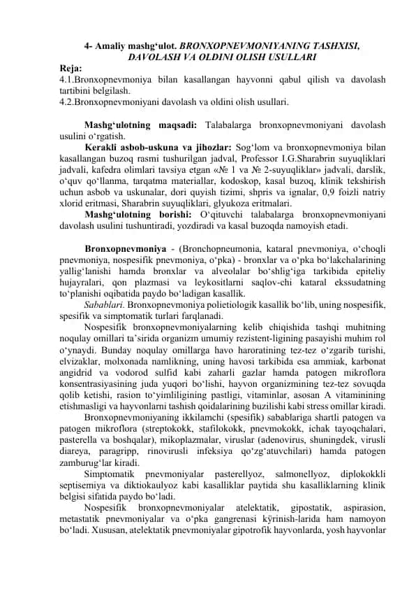 BRONXOPNEVMONIYANING TASHXISI, DAVOLASH VA OLDINI OLISH USULLARI