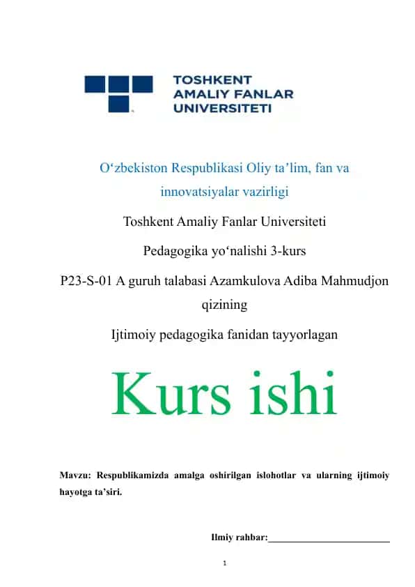 Respublikamizda amalga oshirilgan islohotlar va ularning ijtimoiy hayotga ta’siri