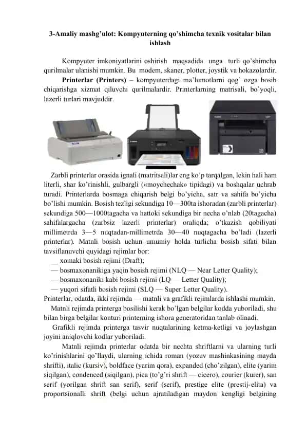 Printerlar (Printers)