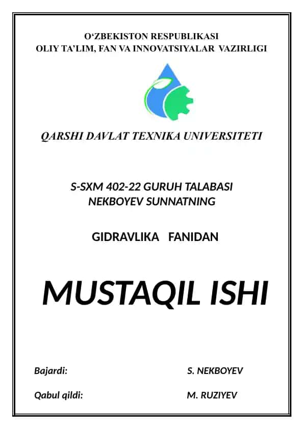 GIDRAVLIKA FANIDAN MUSTAQIL ISHI