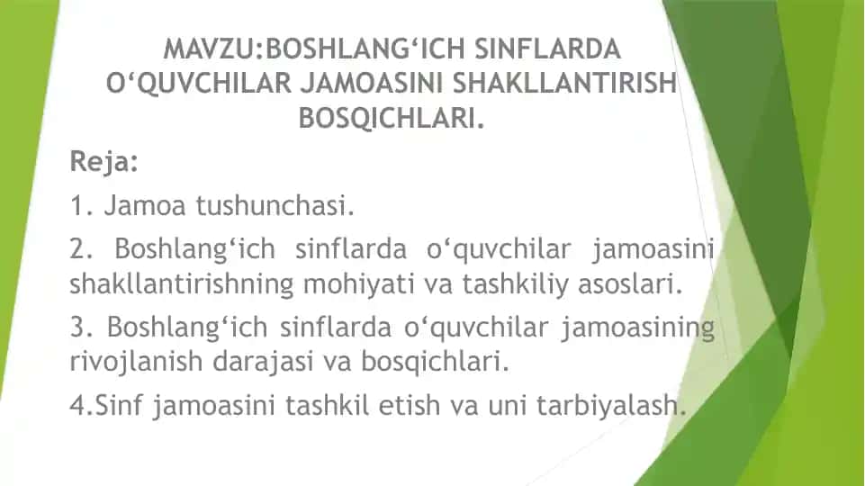 Boshlang‘ich sinflarda o‘quvchilar jamoasini shakllantirish bosqichlari