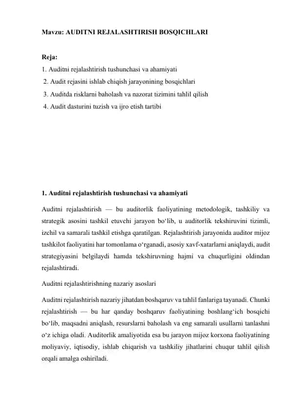 Auditni Rejalashtirish Bosqichlari