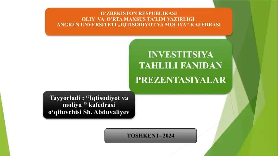 Investitsiyafaoliyati va investitsiyasiyosati haqida loyihalar
