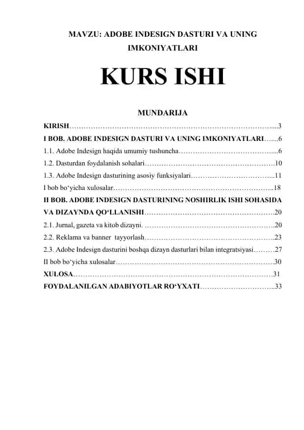 ADOBE INDESIGN DASTURI VA UNING IMKONIYATLARI