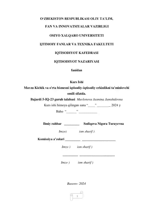 Kichik va o'rta biznesni iqtisodiy-iqtisodiy erkinlikni ta'minlovchi omiller