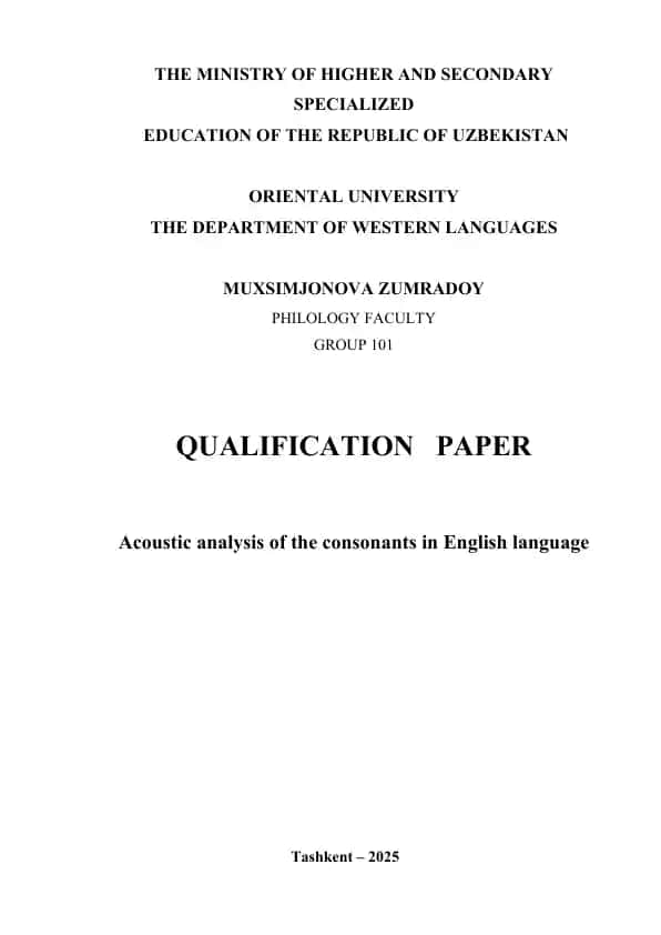 Acoustic analysis of consonants in English language