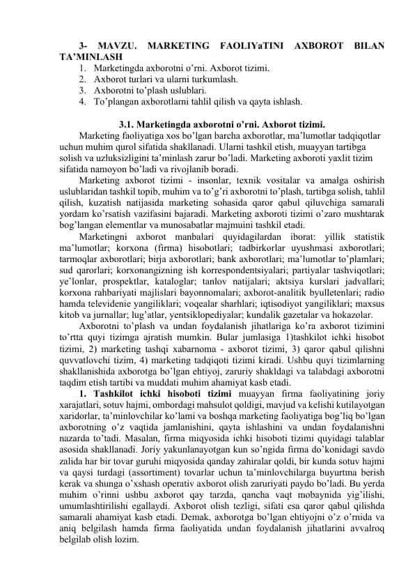 Marketing faoliyatini axborot bilan ta’minlash